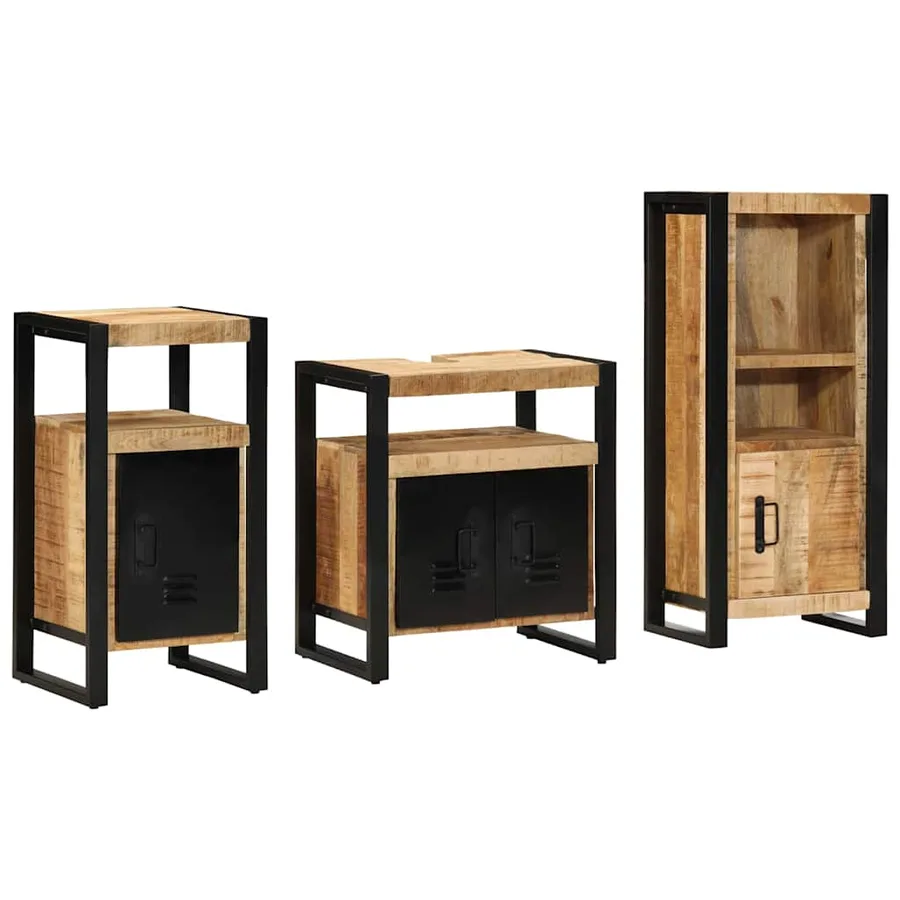 Ensemble de mobilier de salle de bain 3 pcs Marron et Noir - 3