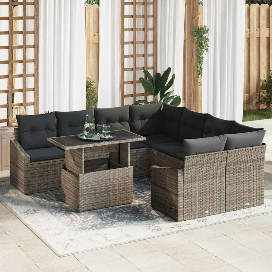 Ensemble de canapé de jardin avec coussin 9 pcs Gris polyrotin