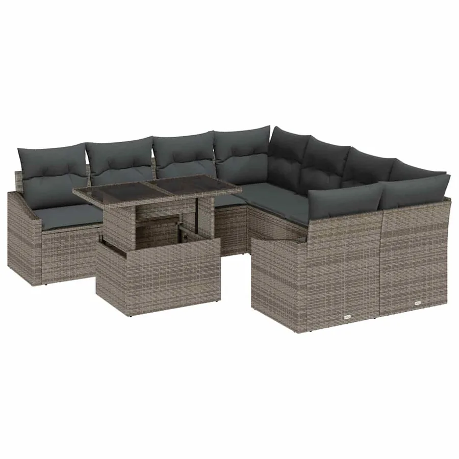 Ensemble de canapé de jardin avec coussin 9 pcs Gris polyrotin - 2