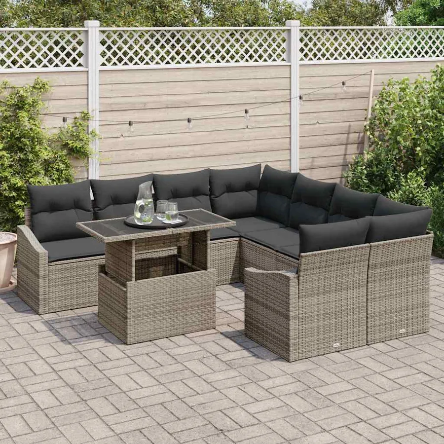 Ensemble de canapé de jardin avec coussin 9 pcs Gris polyrotin - 3