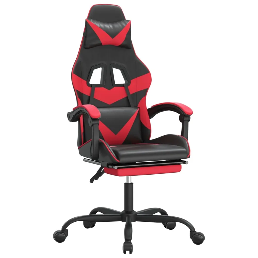 Chaise de jeu avec repose-pied Noir et rouge Similicuir - 2