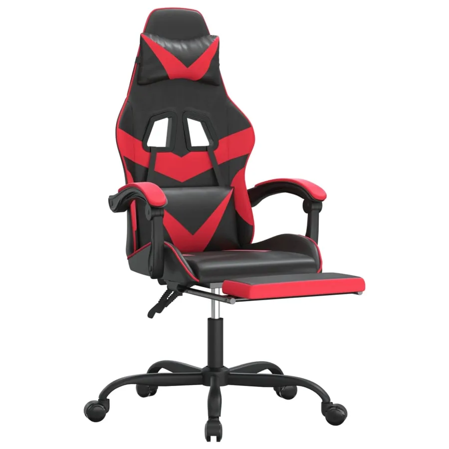 Chaise de jeu avec repose-pied Noir et rouge Similicuir - 6