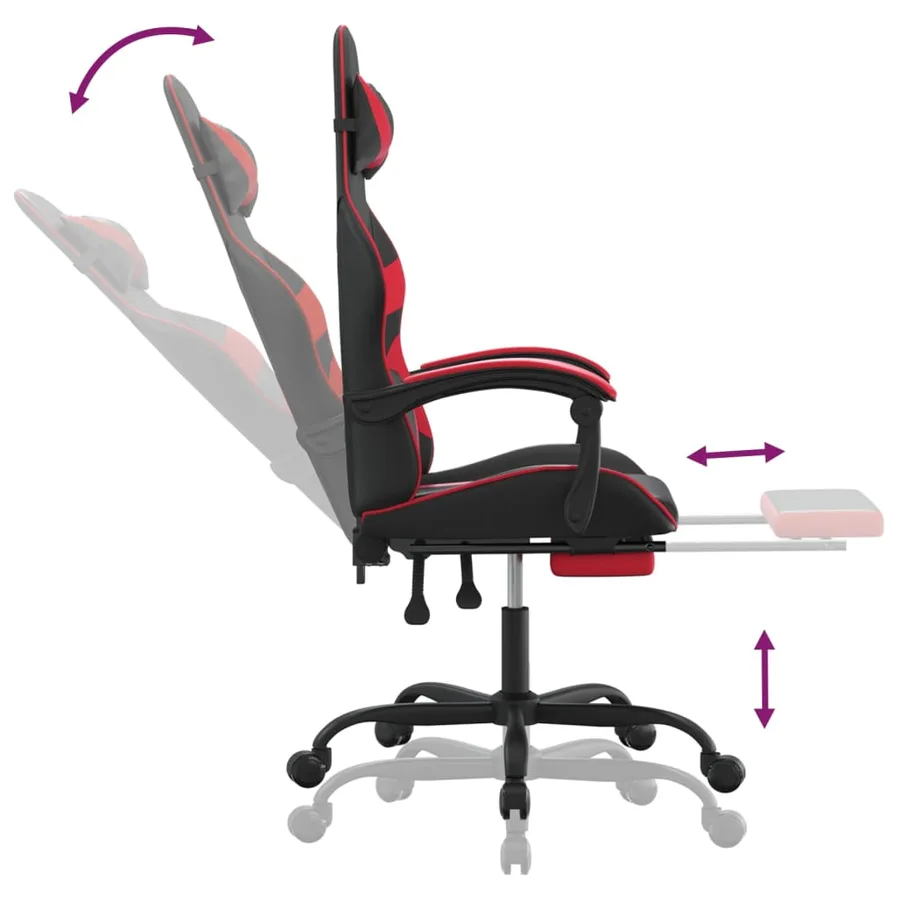 Chaise de jeu avec repose-pied Noir et rouge Similicuir - 7