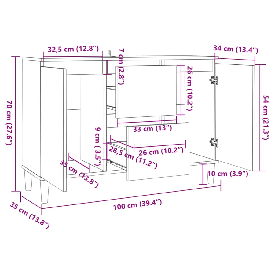 Buffet chêne sonoma 101x35x70 cm bois d'ingénierie - 7