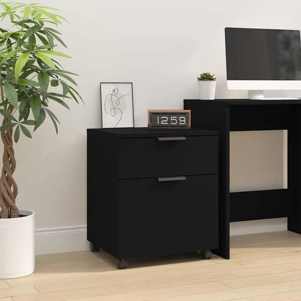 Classeur mobile avec roues noir 45x38x54 cm bois d'ingénierie