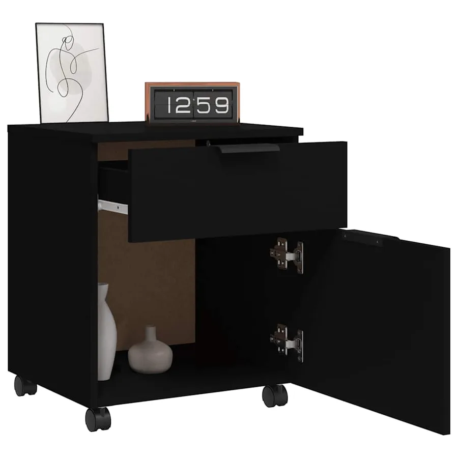 Classeur mobile avec roues noir 45x38x54 cm bois d'ingénierie - 4