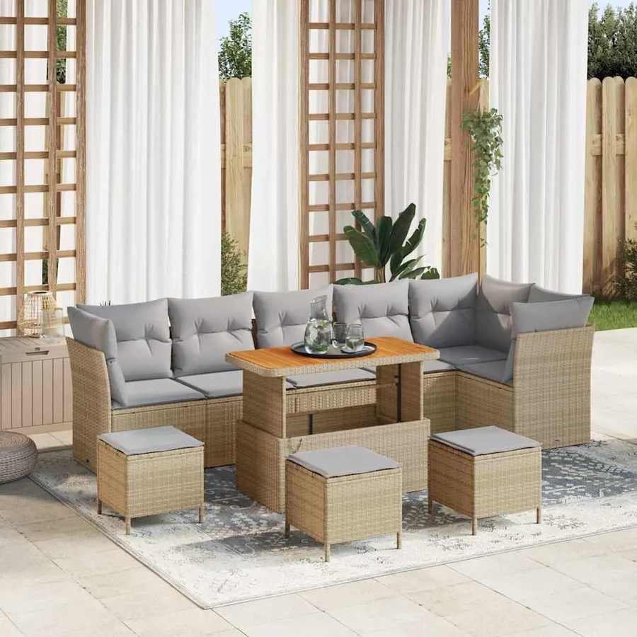 Ensemble de canapé de jardin 10 pcs beige et gris clair