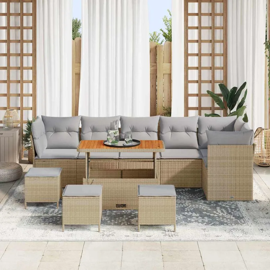 Ensemble de canapé de jardin 10 pcs beige et gris clair - 3
