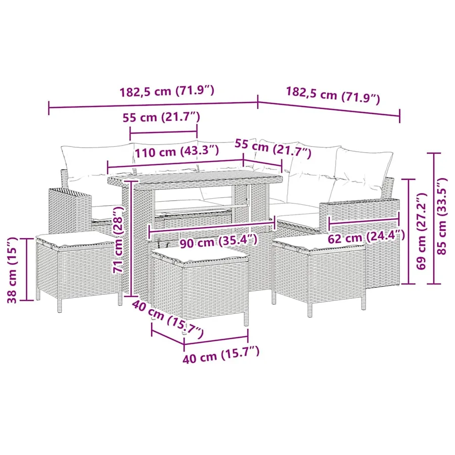 Ensemble de canapé de jardin 10 pcs Beige et crème polyrotin - 14