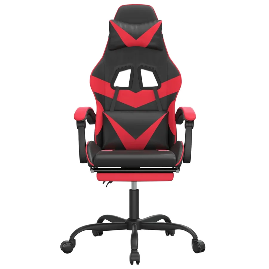 Chaise de jeu pivotante et repose-pied Noir et rouge Similicuir - 3