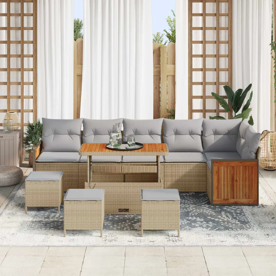 Ensemble de canapé de jardin 10 pcs Beige et Gris clair - 3