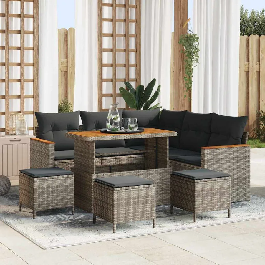 Ensemble de canapé de jardin avec coussin Gris Poly rotin
