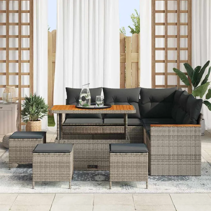 Ensemble de canapé de jardin avec coussin Gris Poly rotin - 3