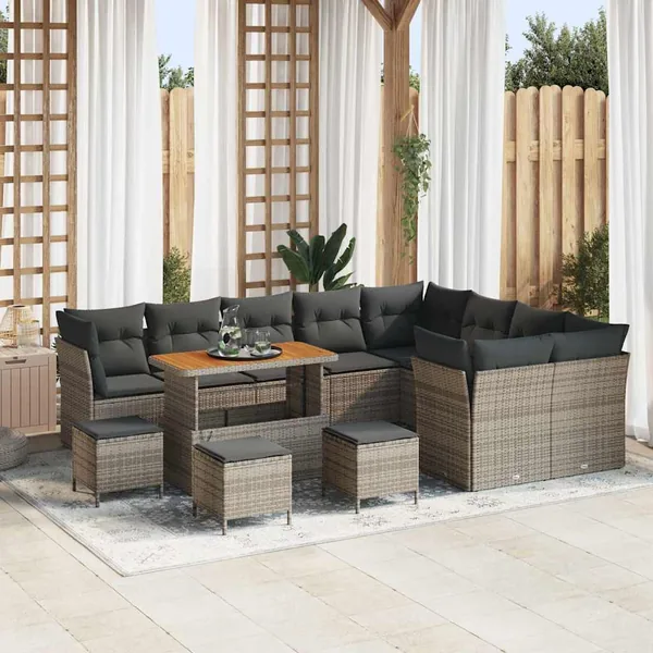 Ensemble de canapé de jardin avec coussin 13 pcs Gris