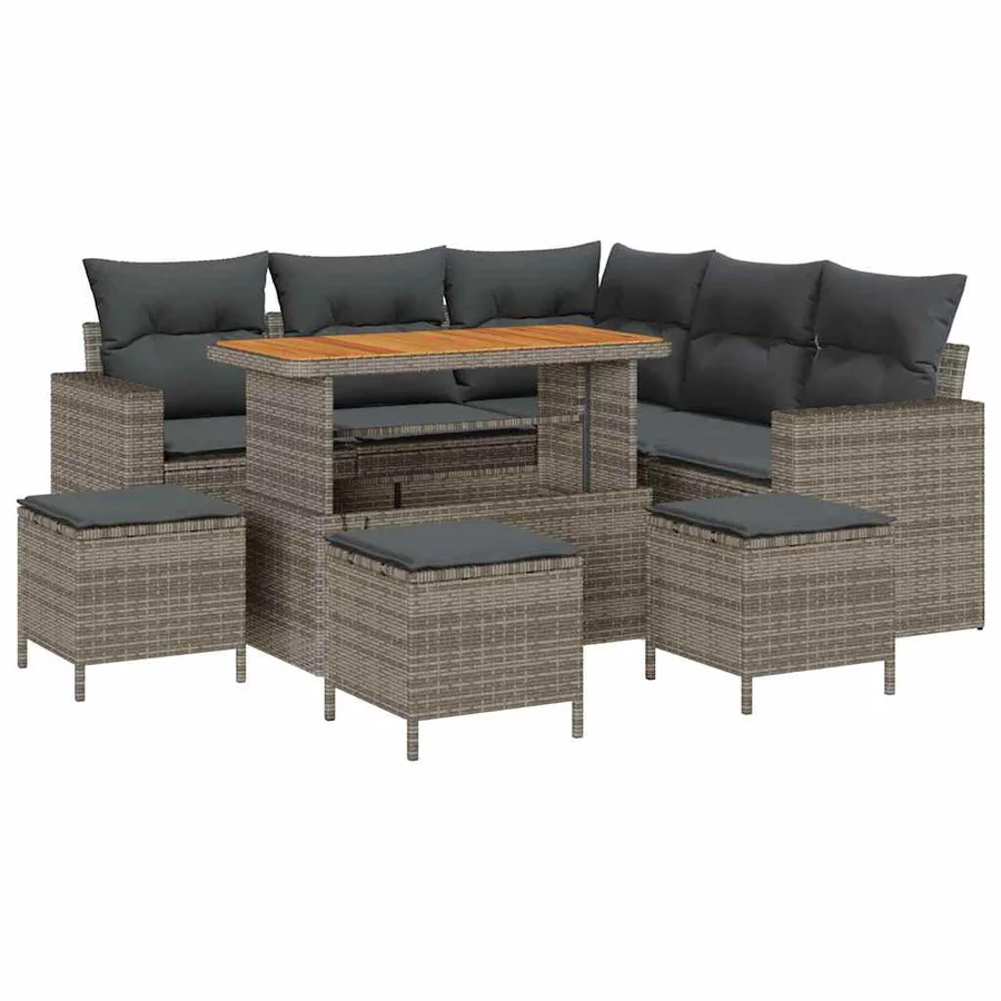 Ensemble de canapé de jardin avec coussin 10 pcs Gris polyrotin - 2