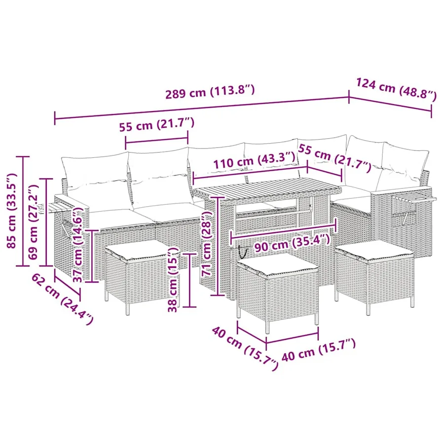 Ensemble de canapé de jardin 12 pcs Beige et Gris clair - 19