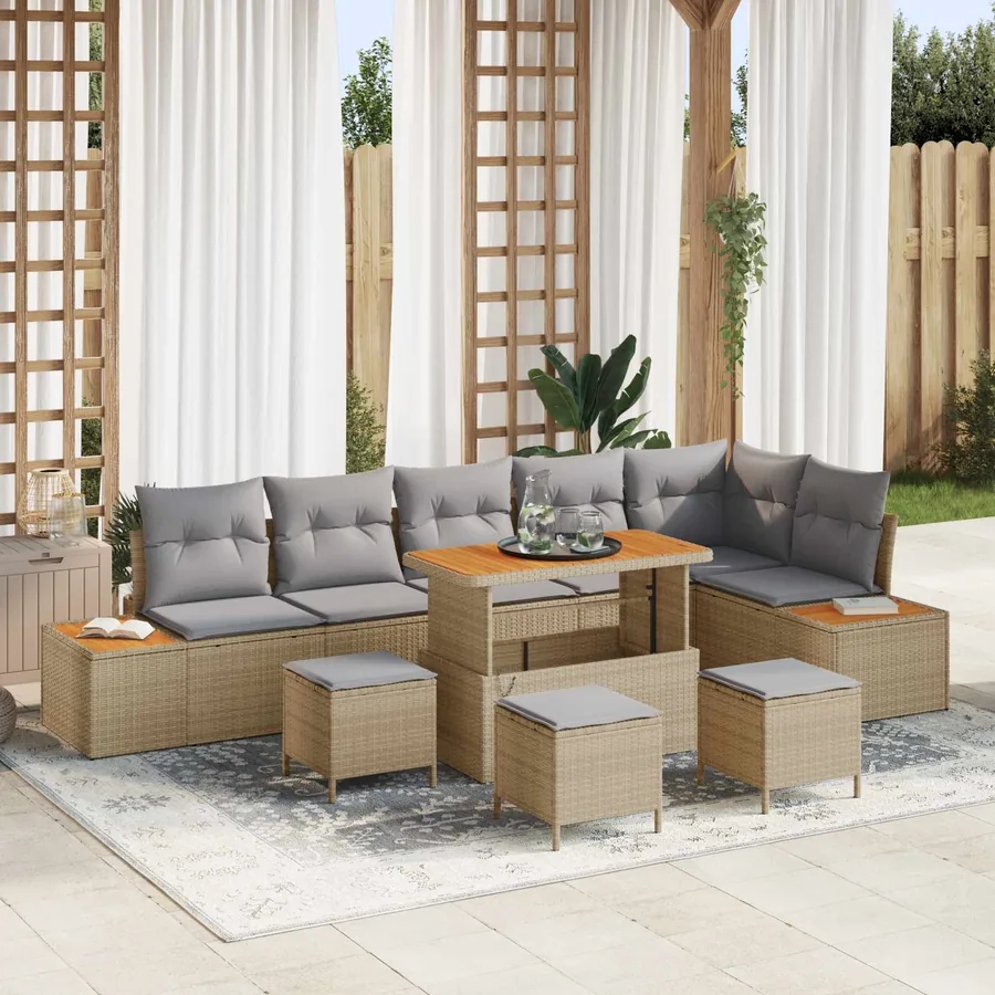 Ensemble de canapé de jardin 10 pcs Beige et Gris clair