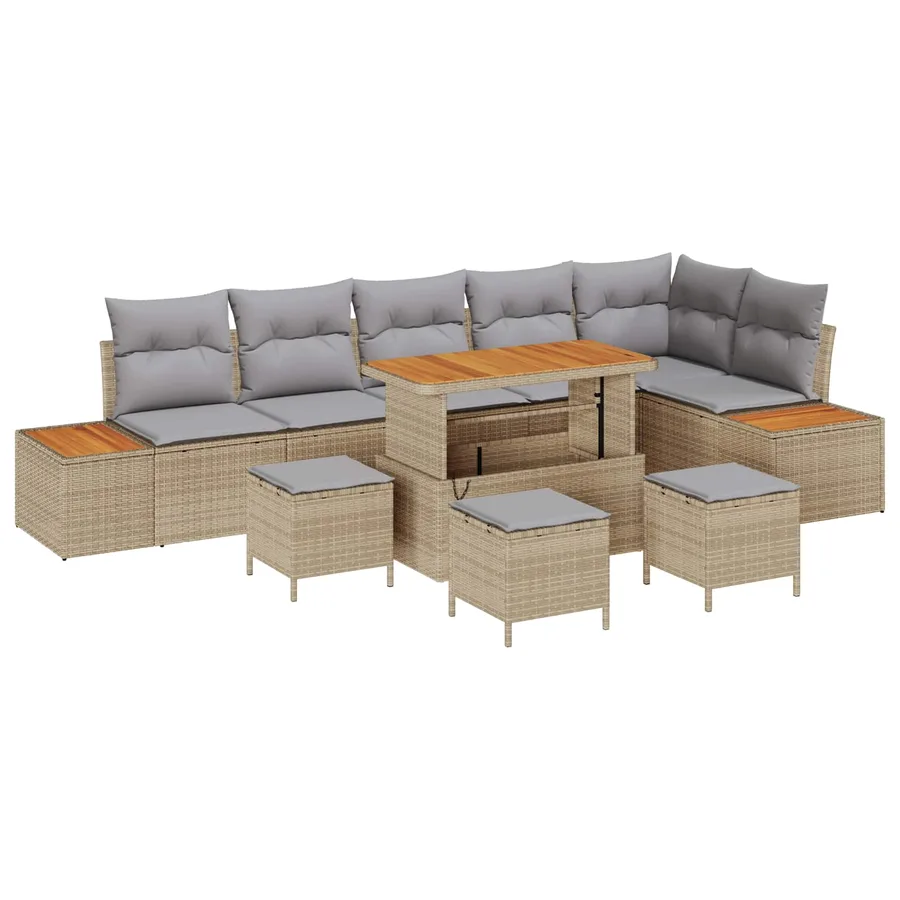 Ensemble de canapé de jardin 10 pcs Beige et Gris clair - 2