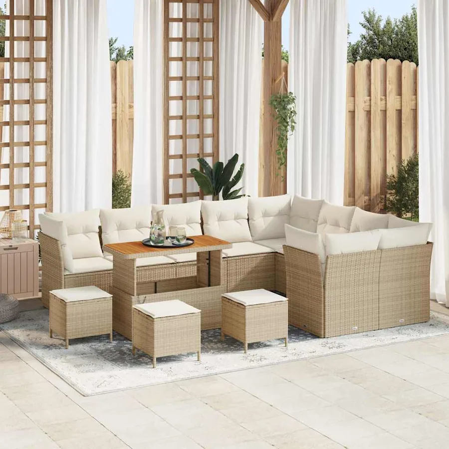 Ensemble de canapé de jardin avec coussin 13 pcs beige et crème