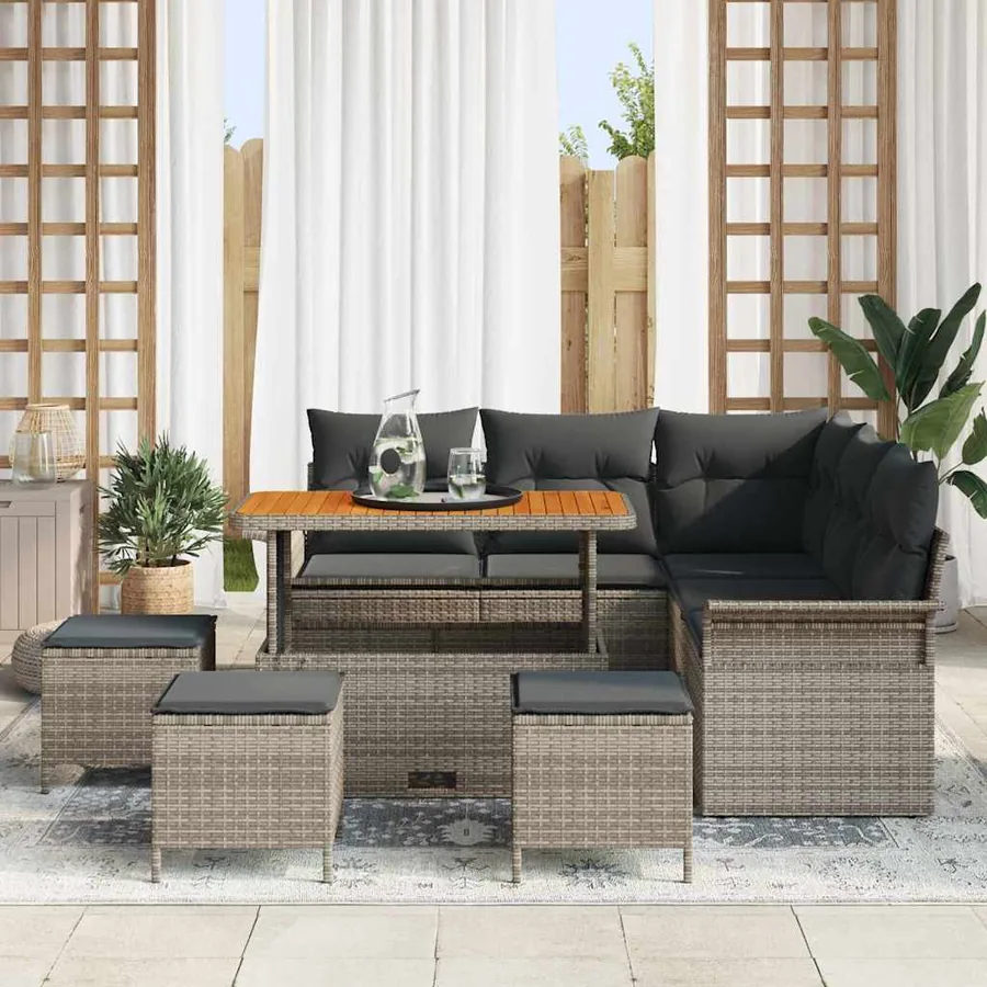 Ensemble de canapé de jardin avec coussin 9 pcs Gris - 3