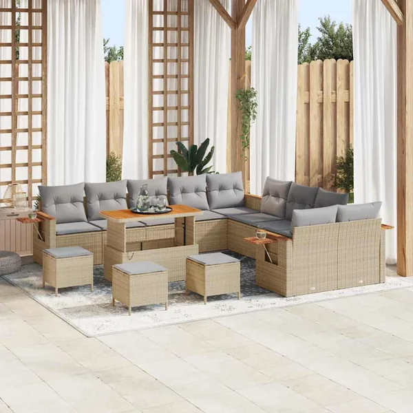 Ensemble de canapé de jardin 18 pcs Beige et Gris clair