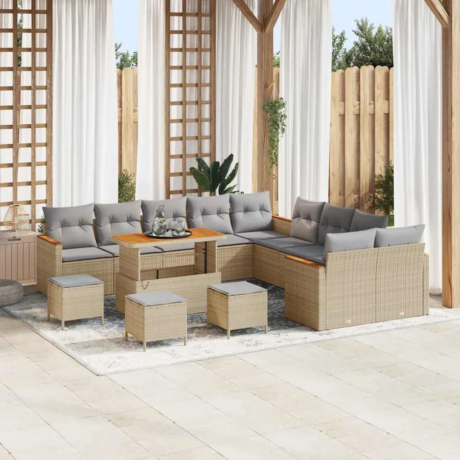 Ensemble de canapé de jardin 18 pcs Beige et Gris clair
