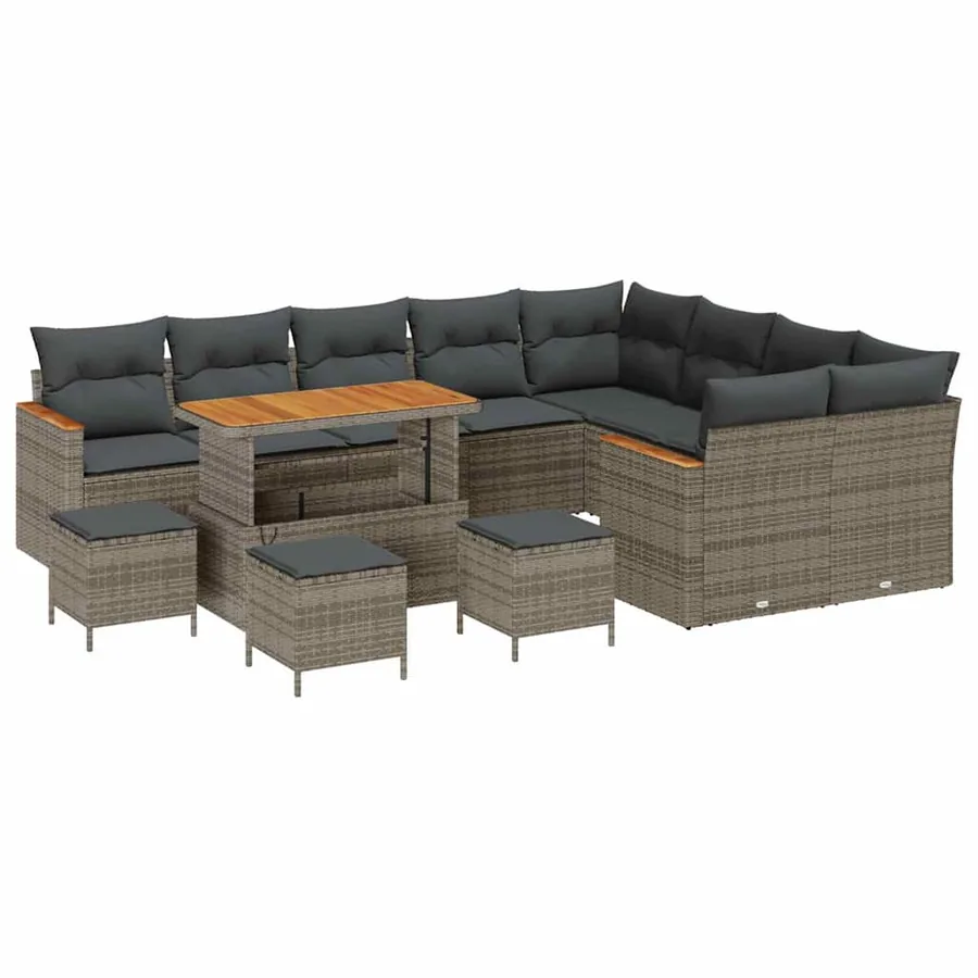 Ensemble de canapé de jardin 13 pcs Gris Poly Rattan - 2