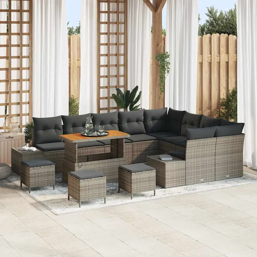 Ensemble de canapé de jardin 13 pcs Gris Poly rotin