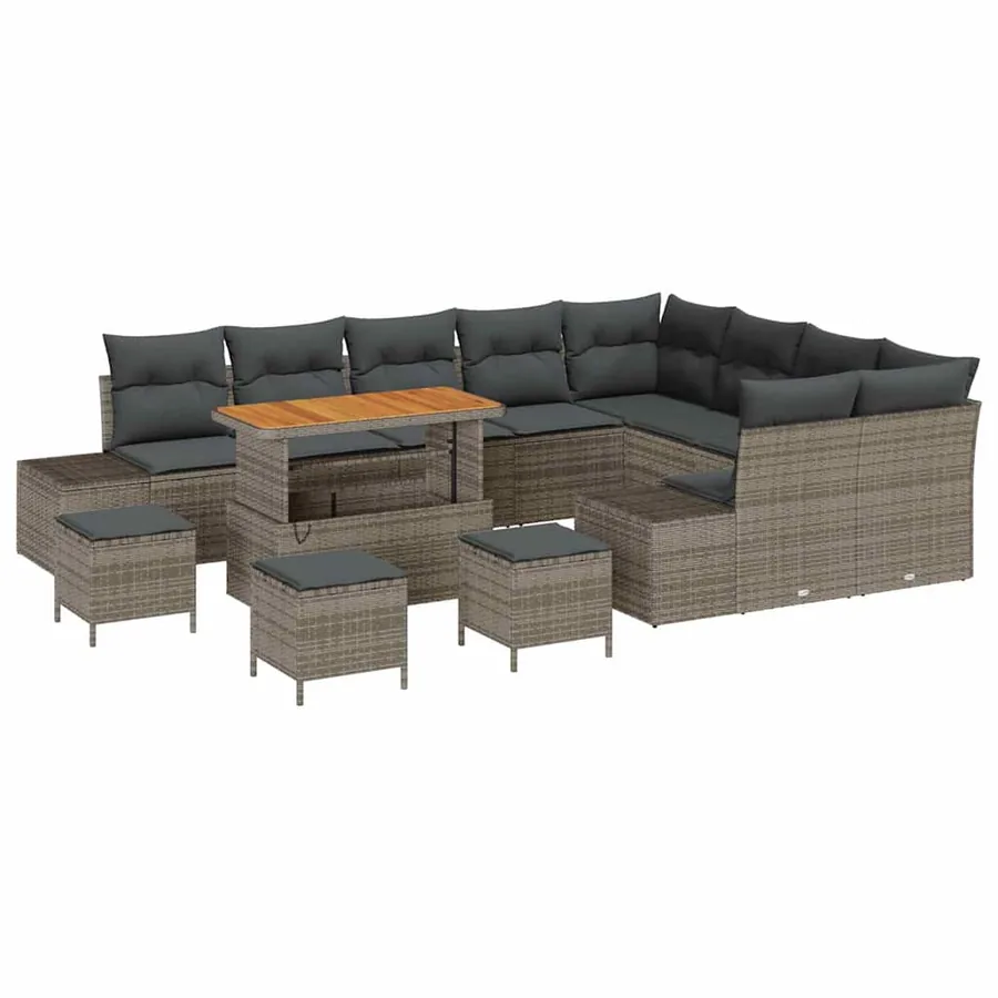 Ensemble de canapé de jardin 13 pcs Gris Poly rotin - 2