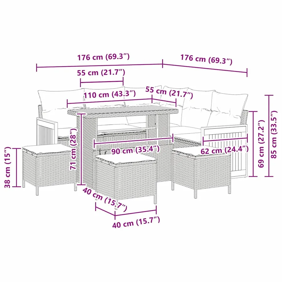 Ensemble de canapé de jardin 9 pcs Beige et crème polyrotin - 14