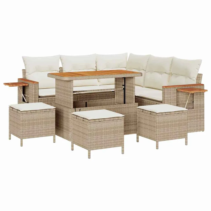 Ensemble de canapé de jardin 10 pcs Beige et crème polyrotin - 2