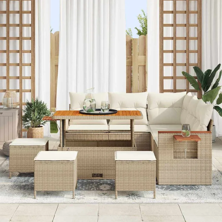 Ensemble de canapé de jardin 10 pcs Beige et crème polyrotin - 3