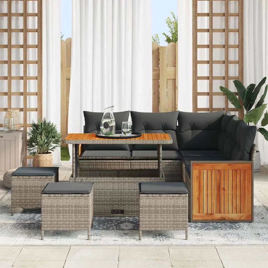 Ensemble de canapé de jardin avec coussin 9 pcs Gris polyrotin - 3