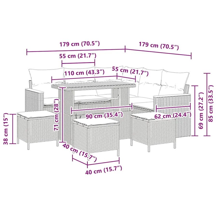 Ensemble de canapé de jardin avec coussin Beige Poly rotin - 18