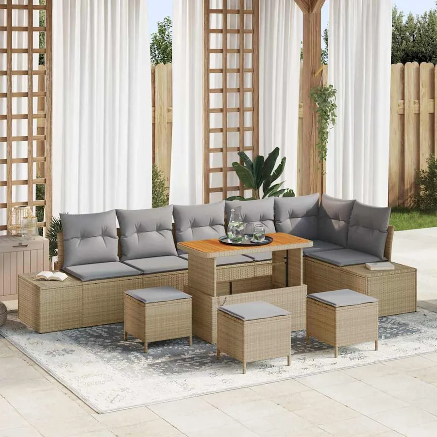 Ensemble de canapé de jardin 10 pcs Beige Poly rotin