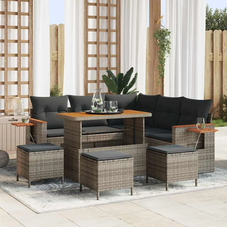 Ensemble de canapé de jardin avec coussin 10 pcs Gris polyrotin