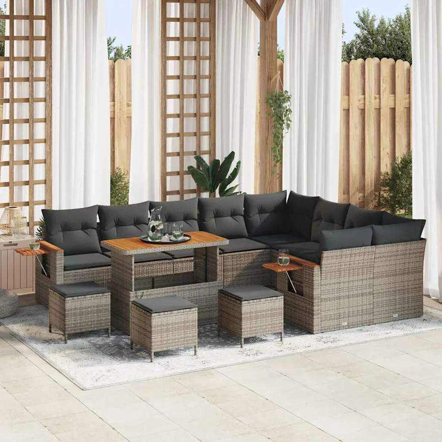 Ensemble de canapé de jardin avec coussin 14 pcs Gris polyrotin