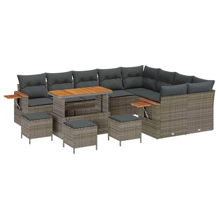 Ensemble de canapé de jardin avec coussin 14 pcs Gris polyrotin - 2