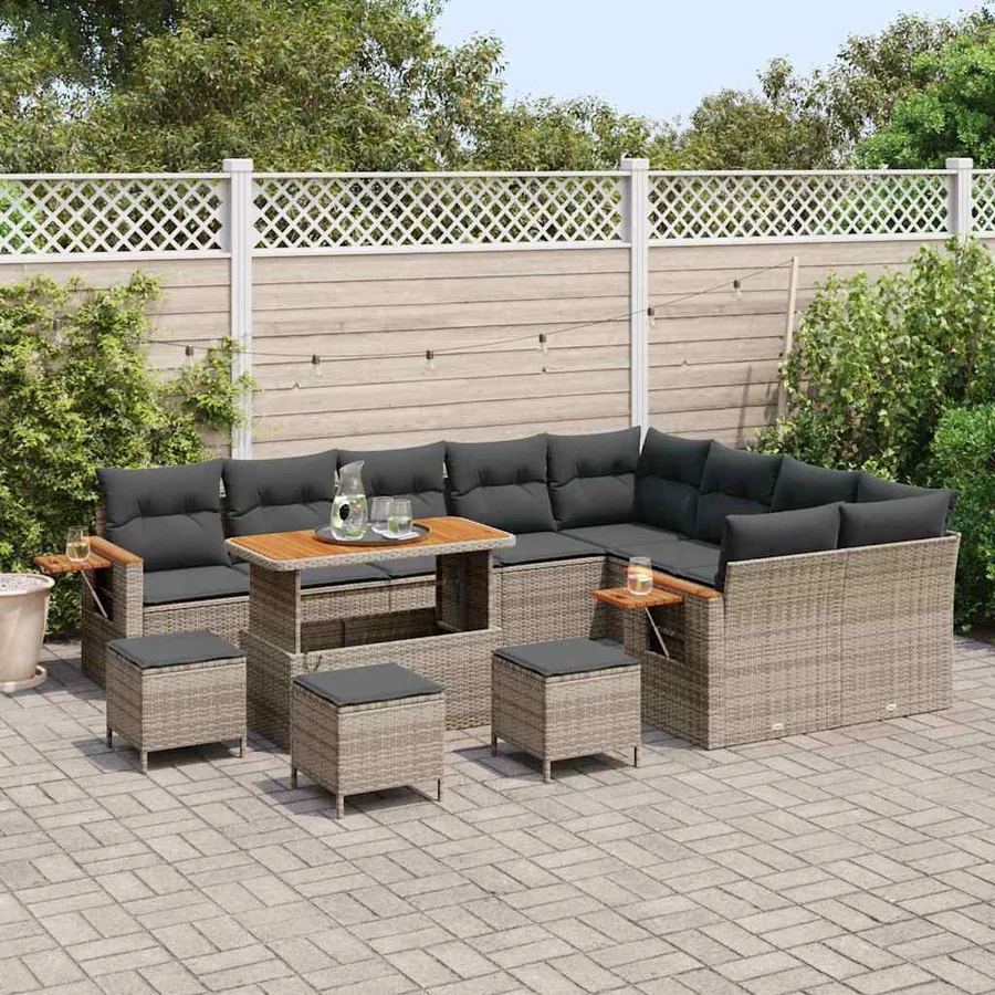 Ensemble de canapé de jardin avec coussin 14 pcs Gris polyrotin - 3