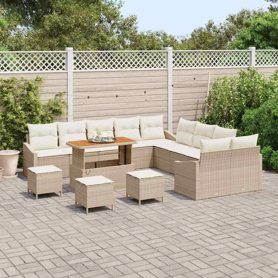 Ensemble de canapé de jardin 13 pcs Beige Poly rotin - 3