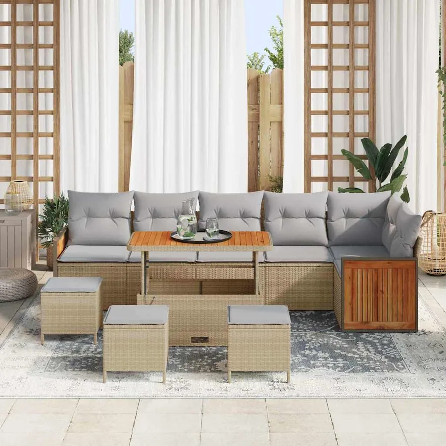 Ensemble de canapé de jardin 12 pcs Beige et Gris clair - 3