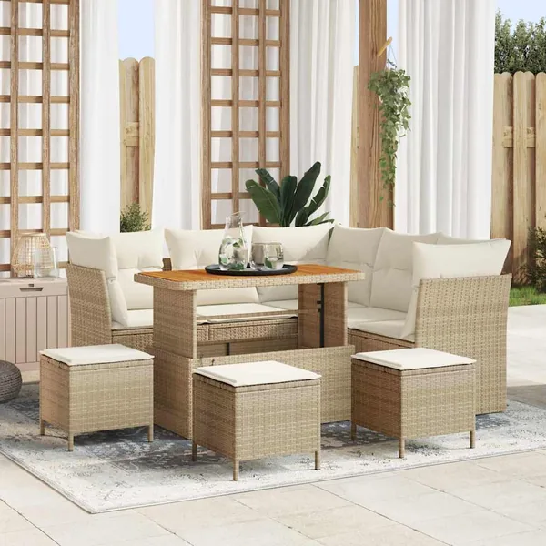 Ensemble de canapé de jardin avec coussin 9 pcs beige et crème