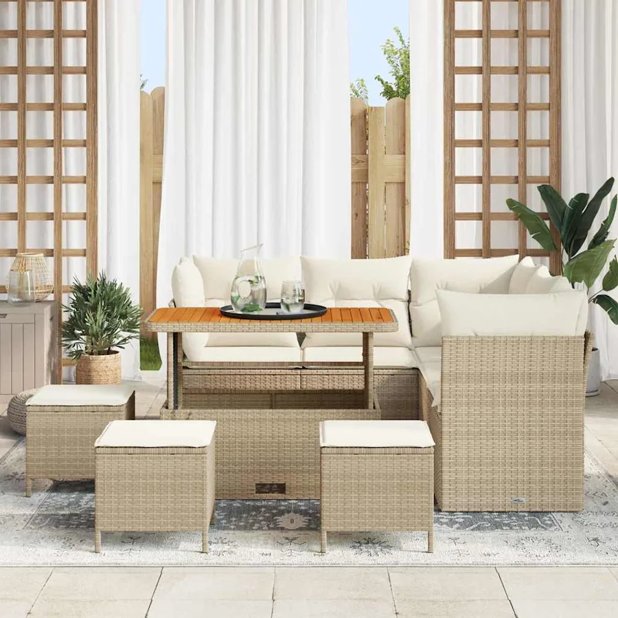 Ensemble de canapé de jardin avec coussin 9 pcs beige et crème - 3