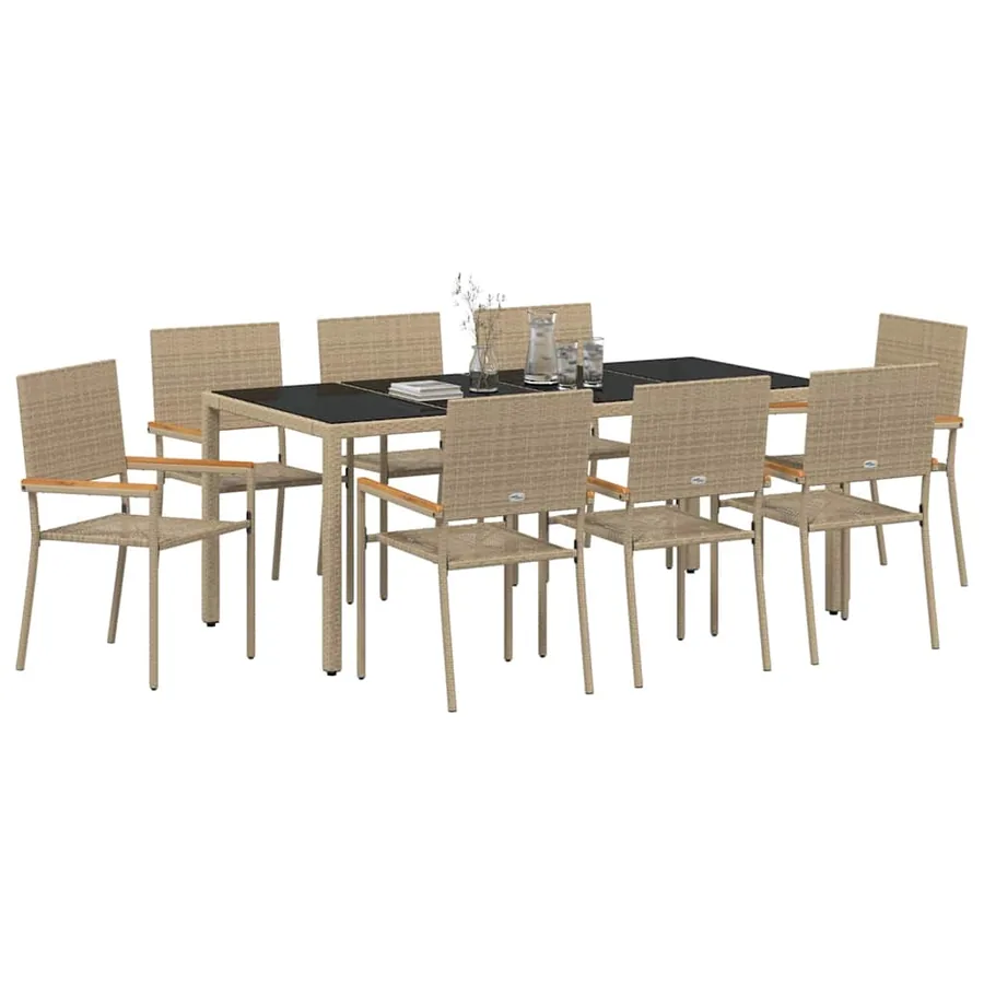 Ensemble de salle à manger pour jardin 9 pcs Beige polyrotin - 3