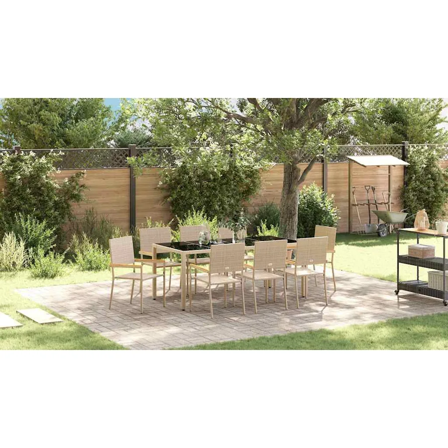 Ensemble de salle à manger pour jardin 9 pcs Beige polyrotin - 4