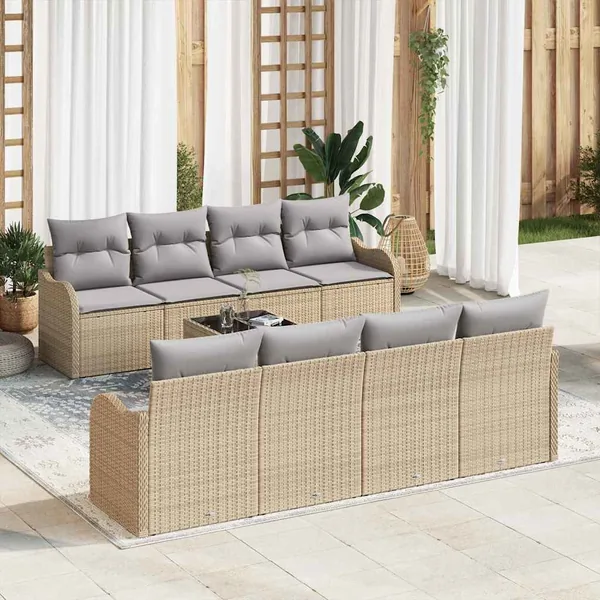 Ensemble de canapé de jardin avec coussin 9 pcs Beige et gris