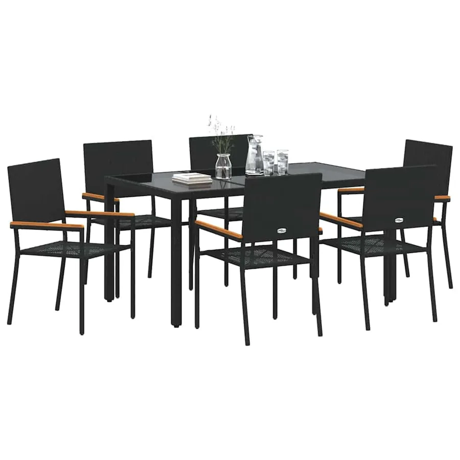 Ensemble de salle à manger pour jardin 7 pcs Noir polyrotin - 3