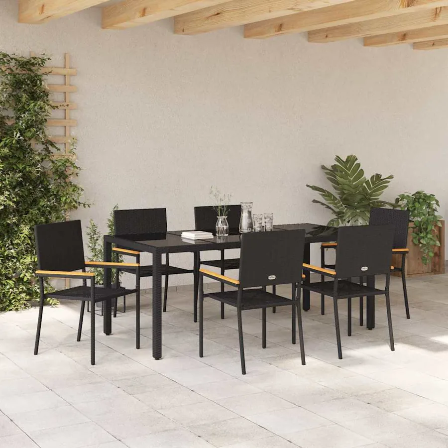 Ensemble de salle à manger pour jardin 7 pcs Noir polyrotin - 4