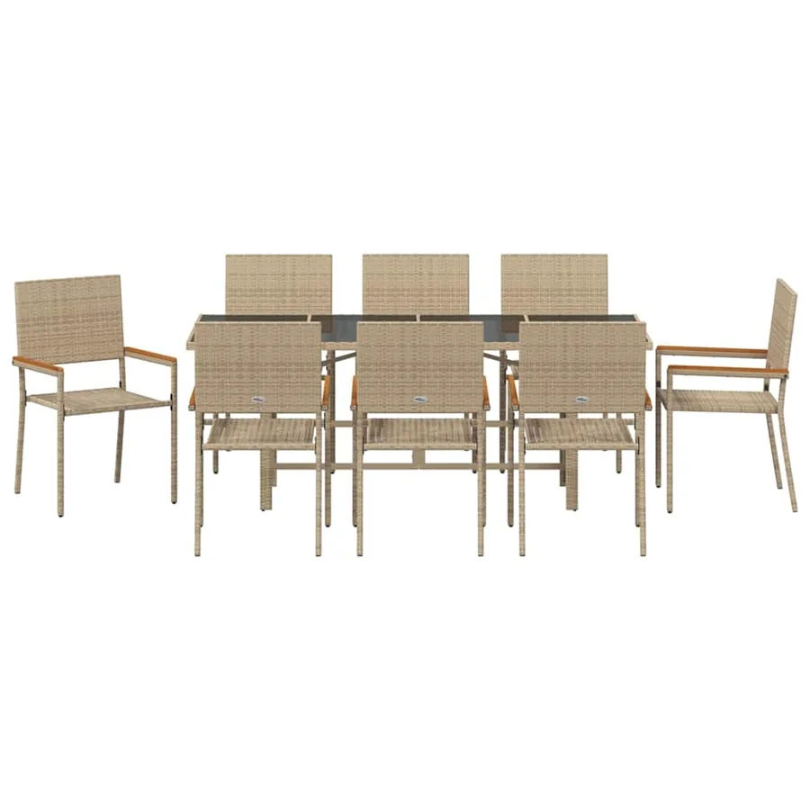 Ensemble de salle à manger pour jardin 9 pcs Beige polyrotin - 7