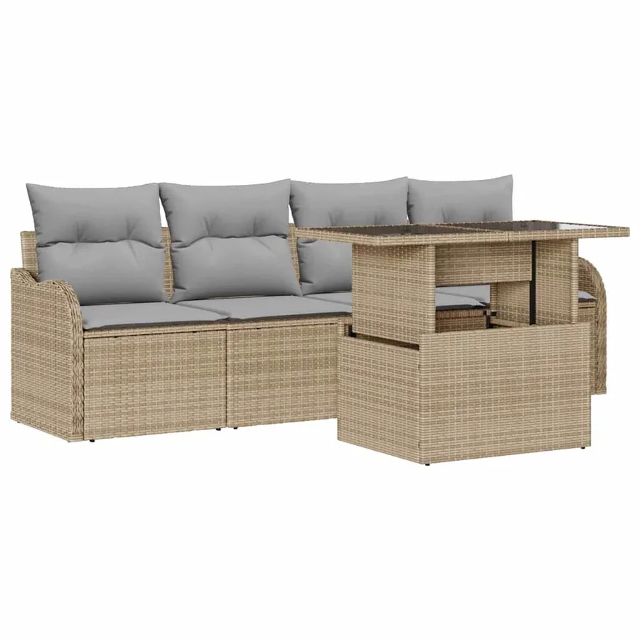 Ensemble de canapé de jardin 5 pcs Beige Poly Rattan - 2